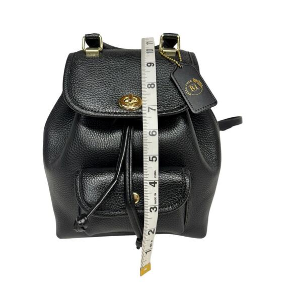 Bella Luer Black Pebble Leather Drawstring/Clasp Closure Small Backpack Bag - Picture 11 of 16